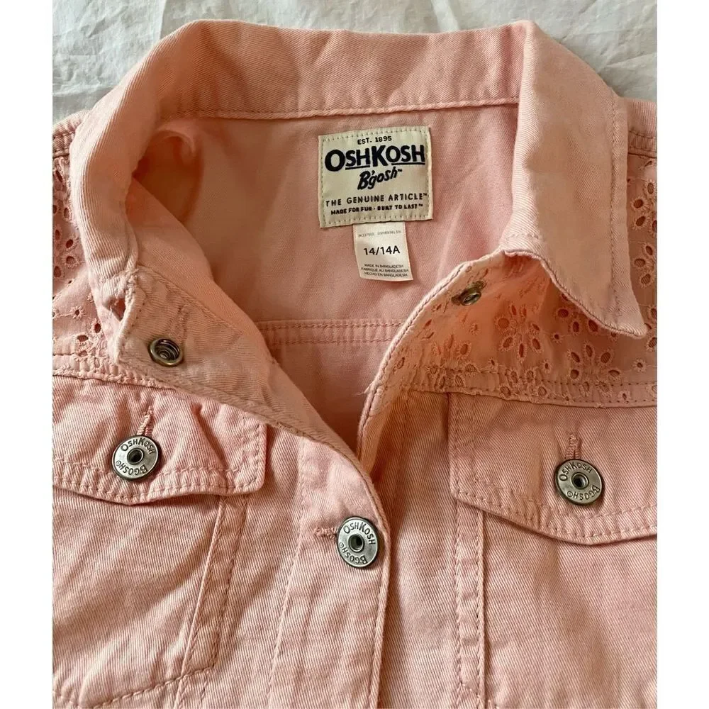 Oshkosh Pink Denim Jacket with lace yoke, Sz:14 NWT
